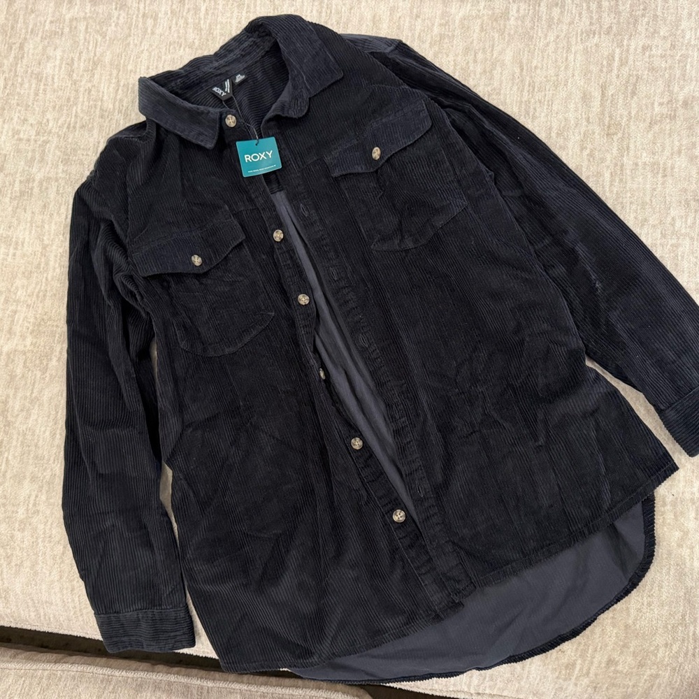 Roxy Black Corduroy Button-Up Shirt